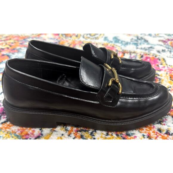 ZARA Black Leather Block Heel Loafer Metal Buckle Detail Size 38 / 7.5 - Picture 4 of 8